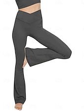 baratos Leggings lisas-Mulheres Calças leggings flare Moda Roupa de rua Básico Comprimento total Cintura Alta Tecido Cintura elástica Confortável Com Stretch Diário Ginásio Ioga Preto Azul Marinha Azul Verde Primavera
