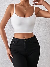 voordelige Gewone Tank-Dames Blouse Hemdje Tanktop Blote rug Effen Sexy Casual Mouwloos Bandje Croptops Dagelijks Feestdagen Uitgaan Zwart Wit Rood Oranje Bruin Zomer Lente