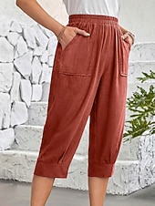 tanie spodnie proste-Damskie Typu Chino Urlop Moda Moda miejska Długość do łydki Wysoka talia Równina Kieszeń Elastyczny pas Wygodne Komfort Miękka Elastyczny Na zewnątrz Ulica Jasnoszary Wino Granatowy Morelowy Lato