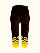 cheap Graphic Leggings-Women's Chinos Leggings Vacation Vintage Streetwear Capris High Waist Graphic Sunflower Printing Graphic Comfort Soft Comfortable Stretchy Daily Outdoor Vacation Yellow Summer Spring Fall Slim Fit