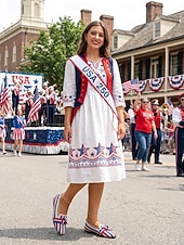 cheap Women Shoes-Women's Patriotic Knit Flats – Pointed Toe Flat Shoes with Bow Detail for Independence Day, United States Anniversary, Summer Picnics &amp; Casual Wear