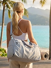 Χαμηλού Κόστους Ταξιδιωτικές Τσάντες-Γυναικεία πολύχρωμη αδιάβροχη τσάντα duffle από πολυεστέρα, μεγάλης χωρητικότητας, ρυθμιζόμενο λουράκι, ιδανική για διακοπές, καθημερινή χρήση και αθλητικές δραστηριότητες