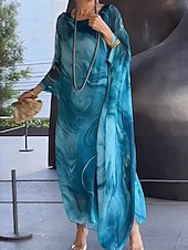 abordables Robes fleuries élégantes-Femmes Robe maxi Robe de Cocktail Robe en Chiffon Robe Imprimée Élégant Mode Moderne Extérieur Vacances Sortir Coupe Ample Marbre Manche Courte Col ras du cou Bleu Jaune Rouge Gris Été Printemps