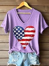cheap Independence Day Top-American Independence Day Women's T Shirt Print Graphic Flag Vintage Stylish Classic Short Sleeve V Neck Regular Tops Daily Blue Black White Pink Red Summer Spring
