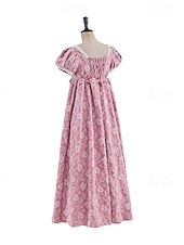preiswerte Kleid-Retro Vintage Mittelalterlich Renaissance Bodenlang Kleid Ballkleid Kleid im Regency-Stil Puffärmel / Ballon Jacquard Blumen Kostüm Damen Halloween Karneval Abschlussball Hochzeit Maskerade Erwachsene
