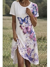 economico Abito Floreale-Per donna Mini Abito Vestito Estivo Vestito T-Shirt Abito a trapezio Abito aderente e svasato Vacanza Casual All'aperto Spiaggia Feste Vestibilità regolare Floreale Grafico Manica Corta Scollo a V