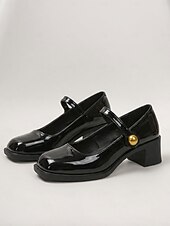 Недорогие Туфли Мэри Джейн-Женские красные туфли-мэри-джейн на устойчивом каблуке — удобные лакированные туфли на среднем каблуке из искусственной кожи с регулируемым ремешком для работы в офисе, делового повседневного стиля и ежедневных поездок на работу.