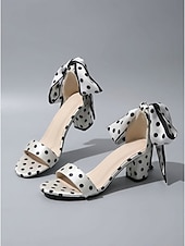 economico Retrò anni ’50-sandali da donna con tacco a blocco a pois bianchi e neri – eleganti scarpe eleganti con fiocco alla caviglia anni '50 per invitati a matrimoni, feste e occasioni speciali