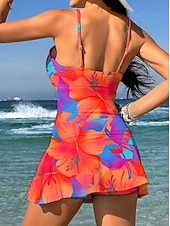 levne Tankiny-Dámské Plavky Jeden kus Sukně Plavky Elegantní prázdniny Květinový Grafika Do V Bez rukávů Plavky