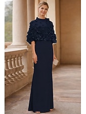 preiswerte Schlauch-Abendkleider-Schlauchkleid Bodenlang Abiballkleider Abendkleid Ballkleid Festliche Kleidung Elegant Halbarm Juwelenhals Hochzeitsgast Formeller Abend Herbsthochzeitsempfang mit Falten