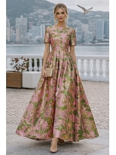  A-linje Ankellengde Formell kjole Cocktailkjoler Elegant Kortermet Båthals Bryllup Cocktailfest Jacquard med Plissert