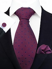 お買い得  結婚 ACC-男性用フォーマルネクタイセット、ポケットチーフとカフスボタン付き - 結婚式、ビジネスパーティー、ガライベントに最適な高級ポリエステルチェック柄ネクタイ - スタイリッシュな花婿の付添人用スーツアクセサリー（複数色）