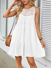 economico Vestiti-Per donna Mini Abito Abiti effetto lino Vestito Estivo Abito a trapezio Abito Estivo Vacanza Casual Quotidiano Spiaggia Vestibilità comoda Semplice Senza Maniche All'americana Blu blu navy Nero Bianco