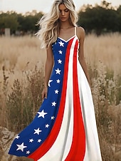 olcso Függetlenség napi ruha-Függetlenség Napján Patriotikus Női Maxi Ruha Napsugár Ruha A Vonala Ruha Slip Ruha Nyaralás Hétköznapi Kimenő Strand Szabványos Illeszkedés Grafikus Csillagok és Csíkok Nemzeti Zászló Ujjatlan V