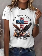 ieftine Ziua Independenței Top-Ziua Independenței Americană Aniversare Patriotic Femei Tricou Print Grafic Steag Litera Șic Clasic Casual Manșon Scurt Gât Regulamentar Topuri Lungi Zilnice Albastru Negru Alb Roșu Vară Primăvară