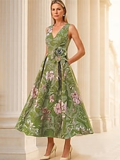 economico Abiti da cocktail-Linea ad A Lunghezza alla caviglia Abiti da Cocktail Abiti da festa Elegante Vintage Senza Maniche Scollo a V Matrimonio Formale Nylon con Tasca