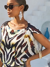 levne Květinové šaty-hedvábný saténový gradientní saténové šaty s tygřím vzorem