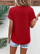 baratos Camiseta lisa-Mulheres Camiseta T-shirt Côr Sólida Moda à moda Clássico Manga Curta Decote V Tops regulares Diário Para Noite Final de semana Rosa Verde Tropa Vermelho Marron Verde Verão Primavera