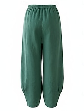 preiswerte Premium-Leinen-Kollektion-Damen-Leinenhose aus 70 % Leinen, weites Bein, Chino-Stil, Sommerhose, Urlaubshose, Streetwear, Basic, lange Länge, mittlere Bundhöhe, schlicht, Tasche, elastischer Bund, bequem, komfortabel, nicht elastisch, für Alltag, Outdoor, Straße, Bordeauxrot, Azur