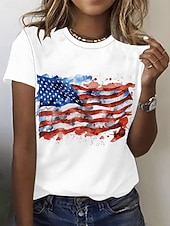 cheap 250th Anniversary Top-American Independence Day Women's T Shirt Print Graphic Flag Stylish Classic Casual Short Sleeve Crew Neck Round Neck Regular Tops Daily White Red Red / Blue Summer Spring