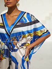 preiswerte Blumenkleider-Ozeanblauer Orchideen-Seidensatin-Kaftan