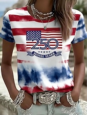 economico Magliette Giorno dell’Indipendenza-Giorno dell'Indipendenza Anniversary Americano Maglietta Patriottica da Donna Stampa Grafica Bandiera Nazionale Vintage Elegante Classica Manica Corta Collo Tondo Regolare Top Giornalieri Weekend Blu