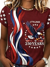  día de la independencia americana Mujer Camiseta Estampado Graphic Animal Día de la Independencia Vintage Elegante Clásico Manga Corta Cuello Barco Escote Redondo Tops regulares Diario Azul Piscina