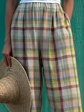 economico Pantaloni Grafici-Per donna Chinos Vacanza Vintage Streetwear Lunghezza intera Vita Alta Grafico Plaid Tasca Fascia Elastica Stampa Comodità Morbido Confortevole Micro-elastico Quotidiano All'aperto Vacanza Giallo