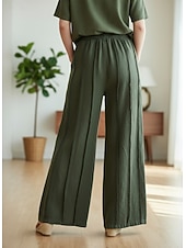 お買い得  プレミアムリネンコレクション-女性用 コットンリネンパンツ 生意気 チノパン サマーパンツ 旅行度假风 ストリートファッション カジュアル 全長 ミディアムウエスト 純色 弾性ウエストバンド 快適 マイクロエラスティック 日常 アウトドア ストリート ライスホワイト ブラック グリーン 春 秋 ルーズフィット