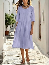 preiswerte Weißes Kleid-Damen Midikleid Shiftkleid Weißes Kleid Freizeitkleid Schwingkleid Basic Lässig Täglich Outdoor Lässiger Schnitt Einfach Kurzarm Rundhalsausschnitt Weiß Purpur Sommer Frühling