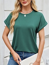 tanie gładka koszulka-Damskie Podkoszulek Koszulka Jednokolorowe Moda Elegancki Podstawowy Krótki rękaw Półgolf Zwykłe topy Codzienny Wyjściowe Weekend Czarny Rumiany róż Wino Fioletowy Zielony Lato Wiosna