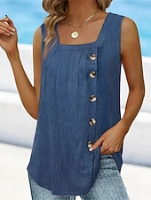 billige Enkel tank-Kvinners Camisole Tank Top Uten ermer Rund hals Asymmetrisk Knappe Side Enfarget Uformell Sommer Top Regular Fit Kullgrønn