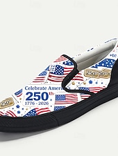  Herrsneakers för patriotiska 250-årsjubileum – röd, vit och blå amerikansk flaggdesign, bekväma slip-on-skor för att fira självständighetsdagen och nationella evenemang