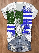 זול יום העצמאות טופ-חולצת טי פטריוטית ליום העצמאות נשים גרפית דגל אמריקאי אופנתית קלאסית קז'ואל עם שרוול קצר צווארון V טופים רגילים הדפסה יומית אדום סגול ירוק קיץ אביב