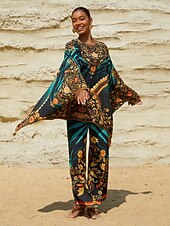 economico camicie, top e camicette-camicia in chiffon con maniche dolman con motivo vintage per le vacanze