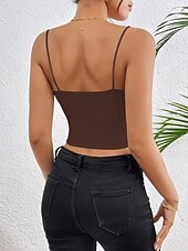 halpa Yksinkertainen säiliö-Naisten Hihaton Pusero Camisole Tank Top Tavallinen Tyylikäs Seksikäs Moderni Hihaton Nelikulmainen kaula-aukko Rajaa topit Päivittäin Pyhäpäivä Bile Musta Valkoinen Viini Rubiini Ruskea Kesä Kevät