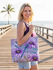 お買い得  旅行用バッグ-女性用ポリエステルトートバッグ、大容量、ジッパー開閉、トンボプリント、複数のデザイン、休暇や普段使いに最適