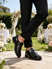 halpa Sandals-Men's Wedding Shoes, Classic Black Faux Leather Comfortable Fit, Perfect for Groom and Wedding Ceremonies