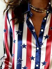 economico Magliette Giorno dell’Indipendenza-Giorno dell'Indipendenza Americana Per donna Camicia Camicia in raso Camicia button-down Camicia casual Stampato Grafico A righe Classico Casual Manica Lunga Colletto a Camicia Top Regolari