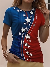  Ημέρα Αμερικανικής Ανεξαρτησίας Γυναικεία Μπλουζάκι Στάμπα Γραφική Αμερικάνικη σημαία Βίντατζ Στυλάτο Κλασσικό Κοντομάνικο Στρογγυλή Ψηλή Λαιμόκοψη Στρογγυλή Λαιμόκοψη Κανονικά μπλουζάκια