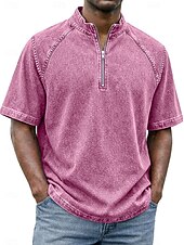 levne základní trička-SoftFade™ Pánská košile 100% bavlna s kyselinovým praním tričko krátký rukáv stojáček léto jaro jednobarevný texturovaný vintage streetwear ležérní zipová vybledlá základní ležérní domácí ulice