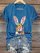 abordables T-shirt de Pâques-Pâques Femmes T-shirt Imprimé Fleuri Graphique Animal Élégant Classique Occasionnel Manche Courte Col en V Hauts Réguliers Quotidien Bleu Blanche Rose Claire Vert Été Printemps