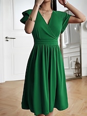 voordelige Witte jurk-Dames Halflange jurk A lijn jurk Zomerjurk Casual Dagelijks Normale pasvorm Effen Korte mouw V-hals blauw Zwart Wijn Groen Zomer Lente