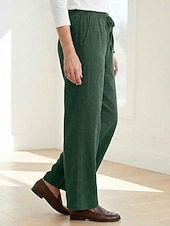 cheap Premium Linen Collection-70% Linen Women's Linen Pants Culottes Wide Leg Wide Leg Chinos Vacation Streetwear Basic Full Length Medium Waist Plain Drawstring Pocket Comfort Inelastic Daily Outdoor claret Deep Green