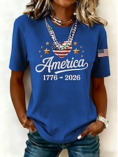  Ziua Independenței Americană Aniversare Patriotic Femei Tricou Print Grafic Litera Steag American Vintage Șic Clasic Manșon Scurt Gât Regulamentar Topuri Lungi Zilnice Albastru Negru Alb Albastru
