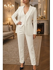 cheap Women's Suits-Women's 3 Pieces Suits Formal Wedding Guest Stretch Crepe Elegant Simple Minimalist Long Sleeve Ankle Length Peak Lapel Single Breasted