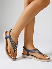 baratos Sandálias Confortáveis-Sandálias femininas de dedo com tiras e palmilha acolchoada, sandálias rasteiras com tira elástica no calcanhar, estilo casual e confortável para o verão, ideais para caminhadas, férias, praia e