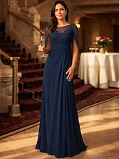 Недорогие Длина пола-Футляр В пол Свадебное платье для гостей Вечернее платье Платье для матери невесты Без рукавов Вырез под горло Элегантный стиль Свадебный гость Помолвка Шифон с Аппликации Рюши / сборки