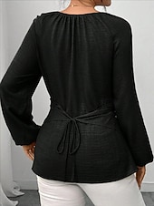 cheap Plain Blouses-Women's Blouse Ruched Plain Elegant Stylish Basic Long Sleeve Crew Neck Regular Tops Daily Streetwear Black Pink Wine Green Khaki Spring Fall