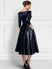 abordables Vestidos de cóctel-Corte A Vestidos Vestido Midi Bordado con cuentas Vestido formal Vestido de madre de la novia Vestidos de coctel Vestidos de fiesta Elegante Vintage Media Manga Cuello Camisero Formal Invitado a la